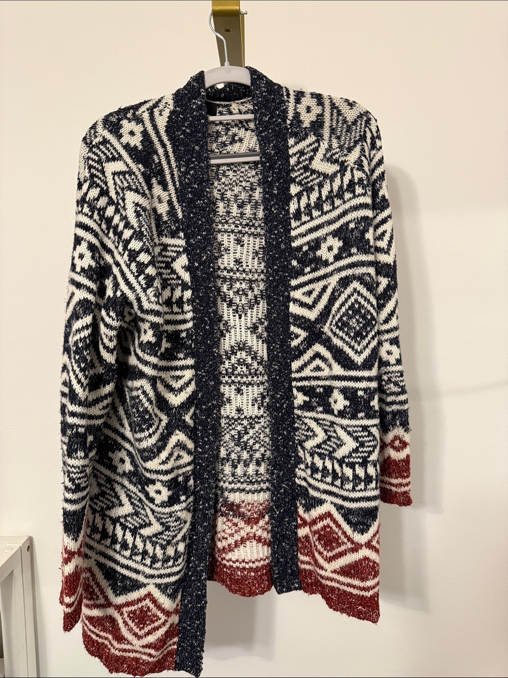 Forever 21 Navy, White & Red Fair Isle Open-Front Cardigan